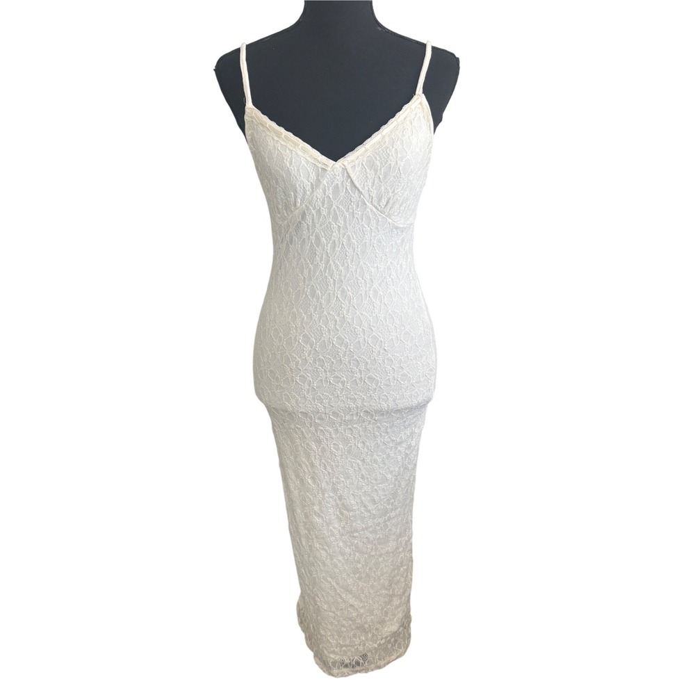 Iris Womens Coquette White Babydoll Lace Midi Dress L Bridal Shower Romantic